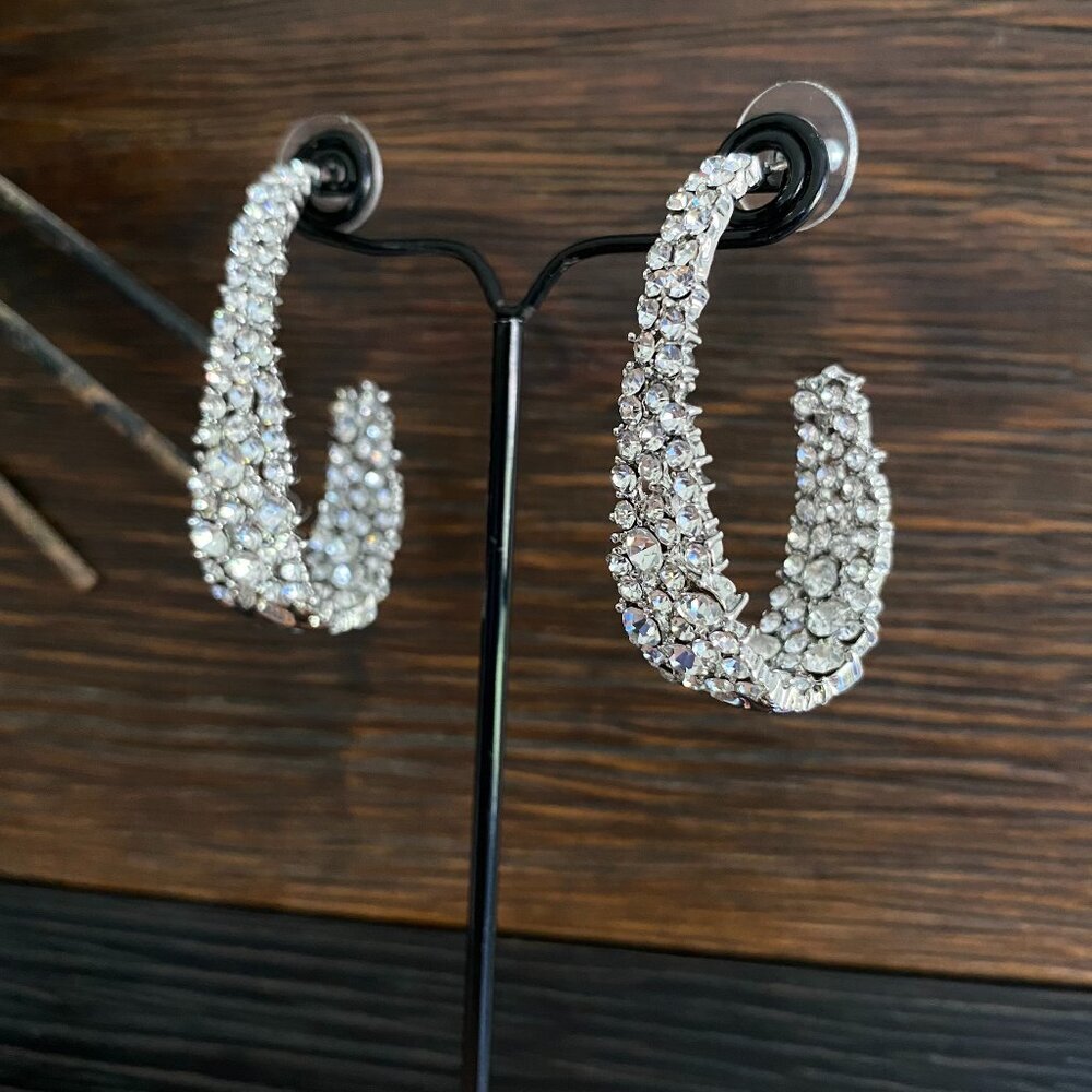 Fifth Avenue Pave Swarovski Crystal 3/4 Hoop Earrings NWT​